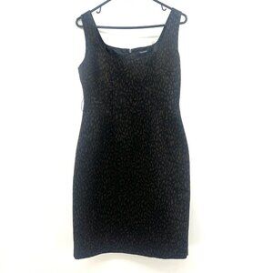 NWT Tahari Black Brown Leopard Print Pencil Dress Women's Size 4